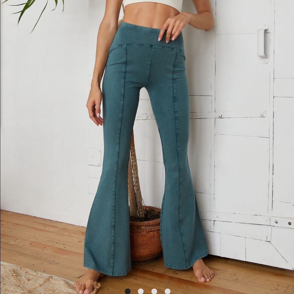 Urban Outfitters Dark Green Aria Seamed Flare Pants